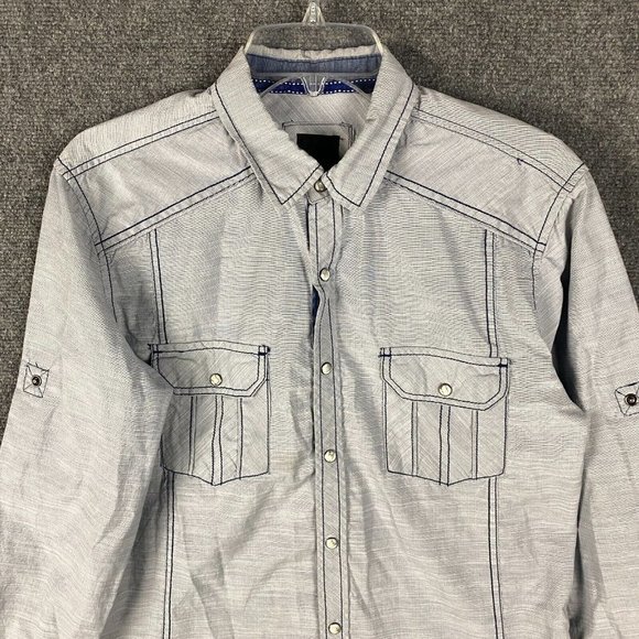 Various Artists Pearl Snap Shirt Men's Medium Long Sleeve Gray Cotton Blend M - Picture 2 of 10